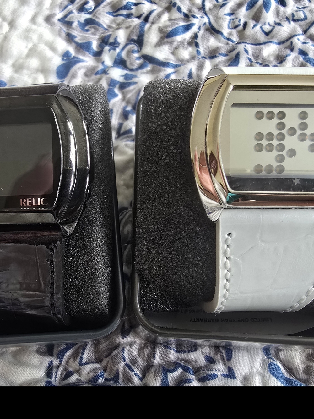 Relic Digital Watch Pair in Black and White with Chrome Cases